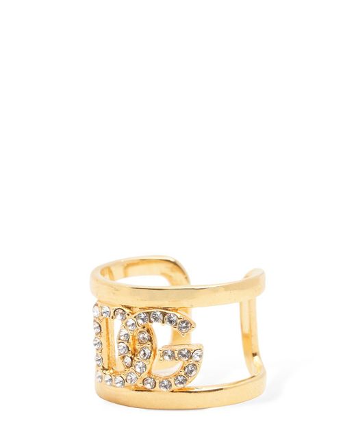 Dolce & Gabbana Metallic Dg Crystal Open Ring