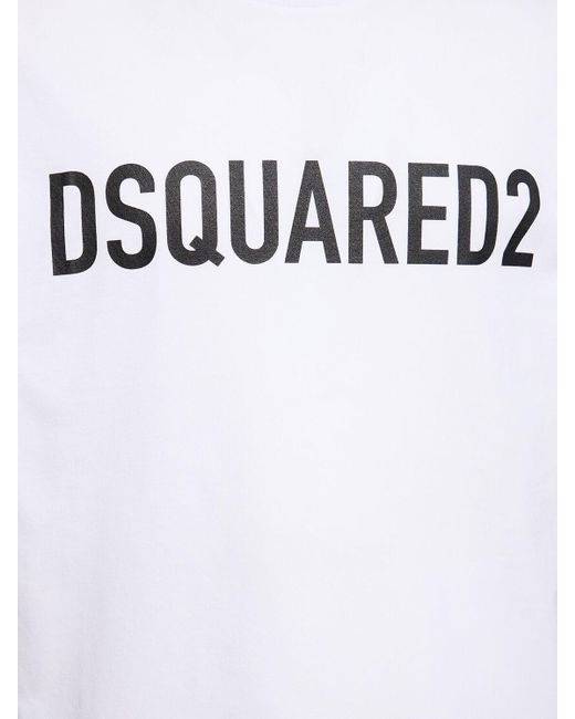 DSquared² White Loose Fit Printed Cotton T-Shirt for men