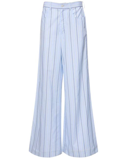 Marni Blue Striped Cotton Poplin Mid Waist Pants