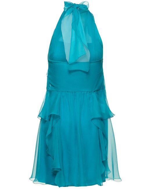 Alberta Ferretti Blue Draped Silk Chiffon Mini Halter Dress