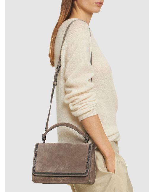 Brunello Cucinelli Gray Soft Velour Leather Shoulder Bag