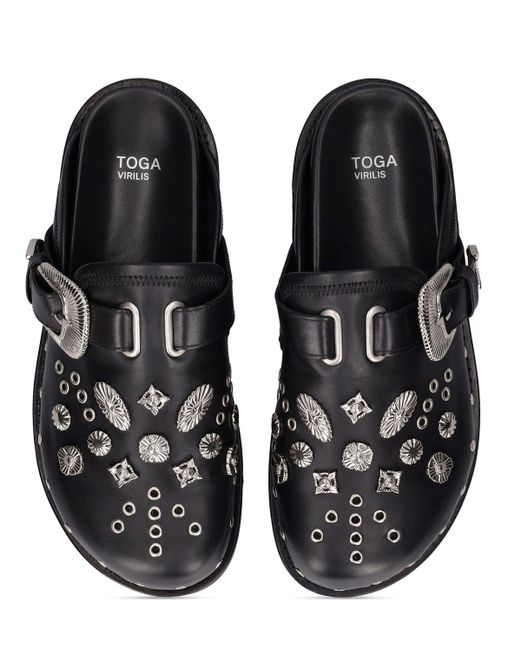 Toga Virilis Black Leather Sabot Loafers for men