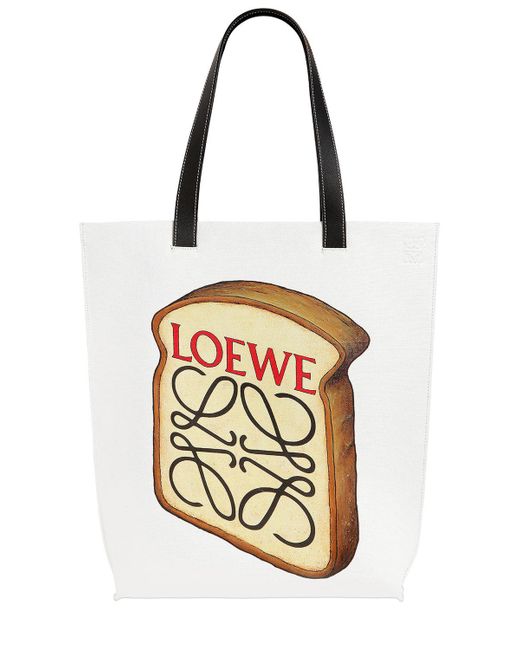 Loewe White Toast Printed Cotton Canvas Tote Bag