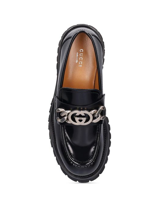 Gucci 40mm Leather Lug Sole Loafers in Black | Lyst