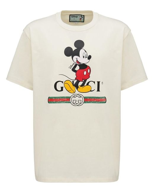 Gucci Logo Mickey Mouse Print Cotton T-shirt in White for Men - Lyst