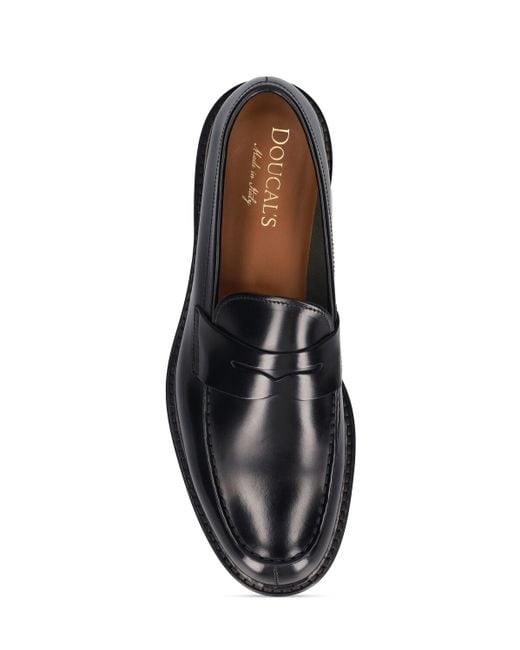 Doucal's Black Penny Moc Leather Loafers for men