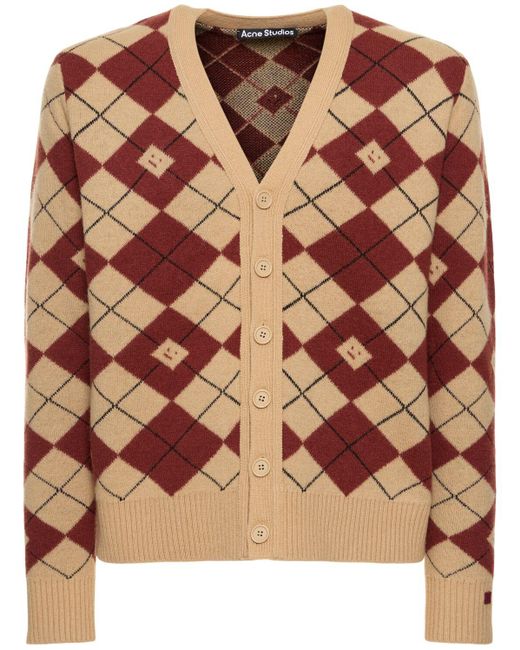 Cardigan en jacquard de laine mélangée kwanny Acne pour homme en coloris Brown