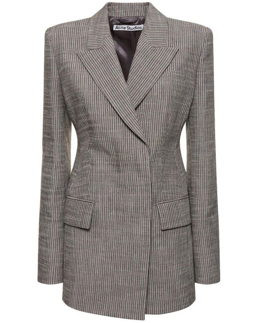 Acne Gray Linen Blend Pinstriped Jacket