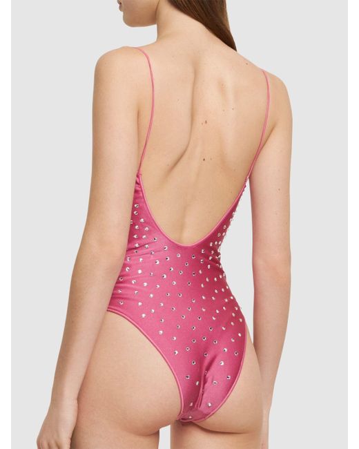 Oseree Pink Gem Embellished One Piece Swimsuit