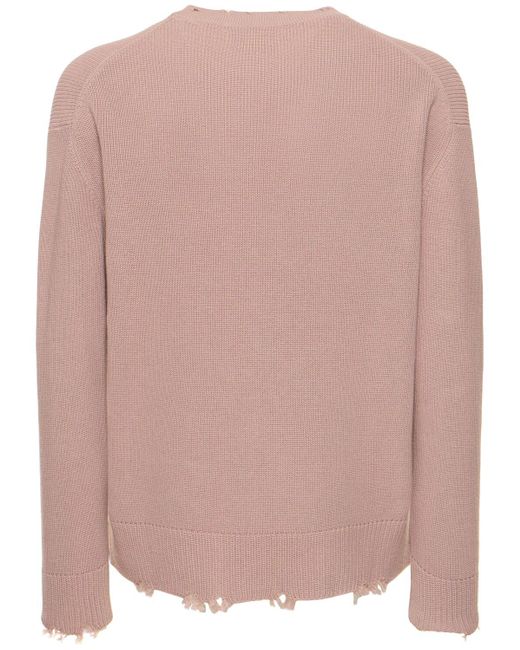 Laneus Pink Distressed Cotton Knit Sweater for men