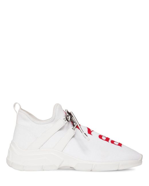 Prada White Logo Knit Sneakers