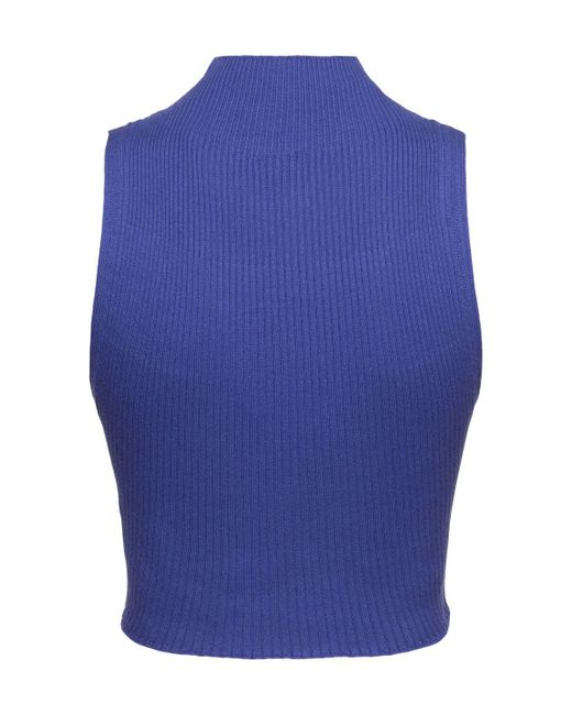 Courreges Blue Damen Leichtes, Geripptes Baumwolloberteil
