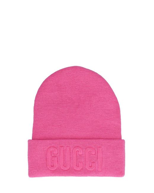 Gucci Pink Logo Wool Beanie