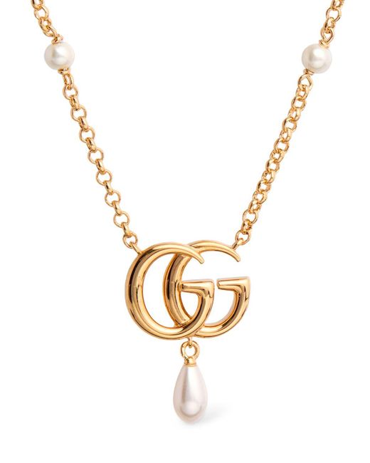 Gucci Metallic gg Marmont Brass Pendant Necklace