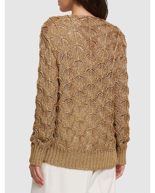 Alberta Ferretti Natural Open Knit Lurex Sweater