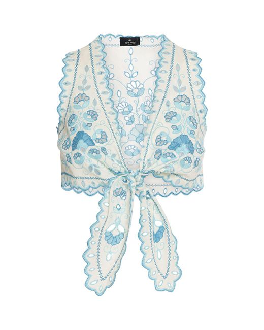 Etro Blue Broderie Anglaise Cotton Crop Top