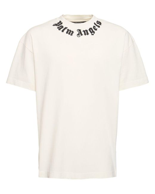 Palm Angels White Neck Logo T-Shirt for men