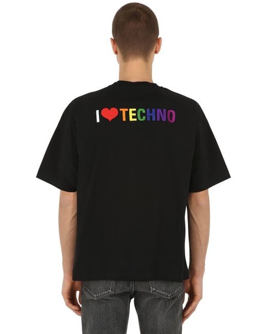 Balenciaga Black I Love Techno Embroidered Cotton T-shirt for men