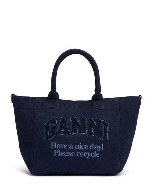Ganni Small Easy Shopper Canvas Bag in Blue | Lyst