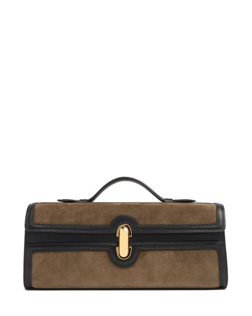 SAVETTE Black Slim Symmetry Suede Top Handle Bag