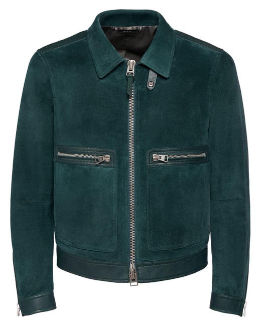 Tom Ford Brushed Suede Blouson Jacket in Green for Men | Lyst