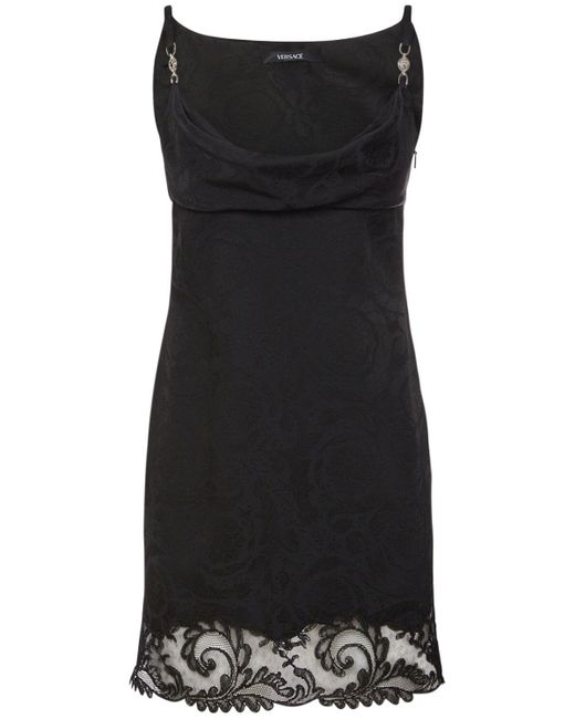 Versace Black Draped Satin & Lace Mini Dress