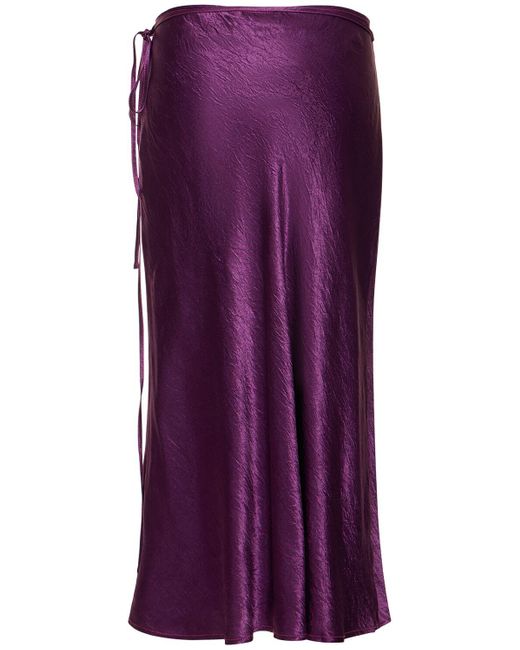 Acne Purple Satin Wraparound Midi Skirt