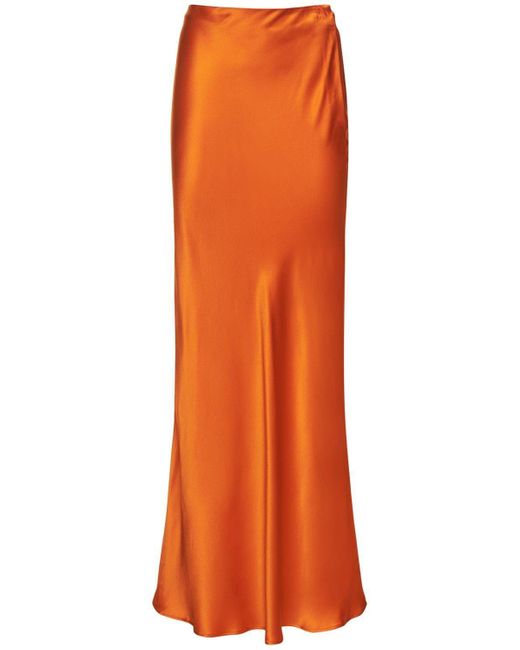 Nili Lotan Clelia Silk Satin Long Skirt in Orange | Lyst