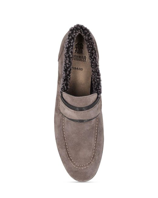 Brunello Cucinelli Brown 10Mm Suede & Shearling Loafers