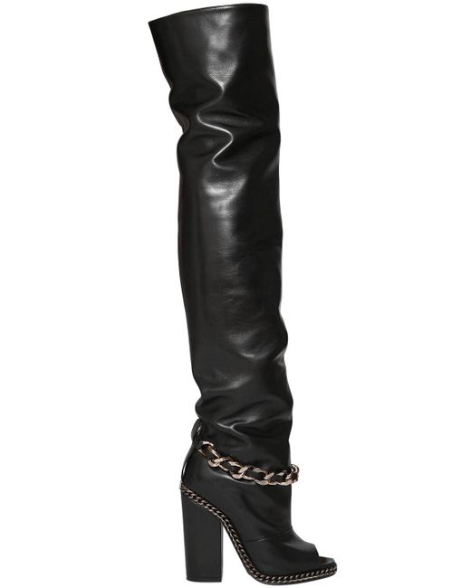 Balmain Black 110mm Doll Chain Leather Open Toe Boots