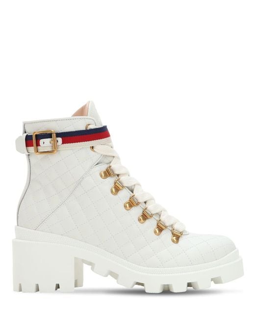 Gucci White Quilted Leather Ankle Boot With Belt