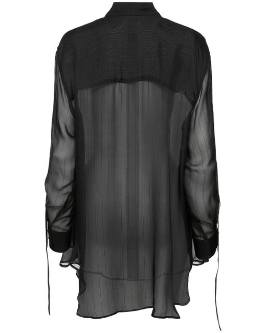St. Agni Black Pinstripe Silk Shirt
