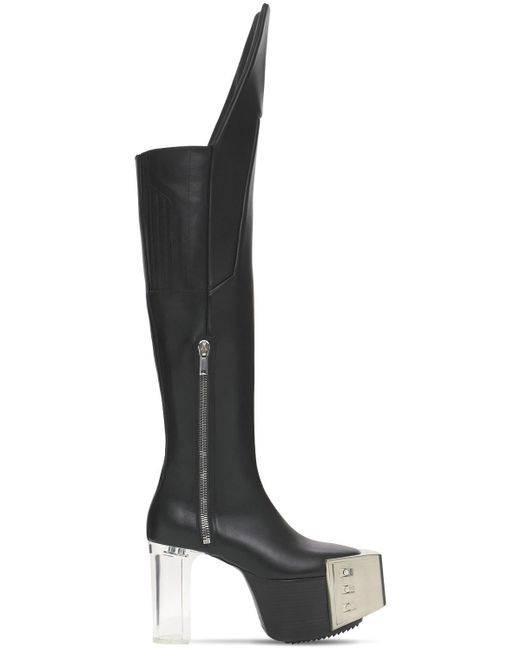 Rick Owens Black 120mm Waders Platform Leather High Boots