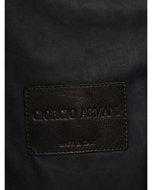 Giorgio Armani Blue Leather Zipped Jacket for men