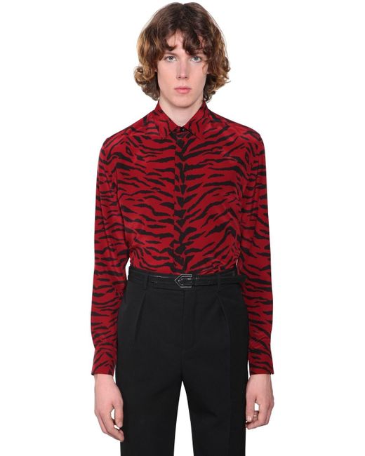 Saint Laurent Seidenhemd Mit Zebradruck in Red für Herren
