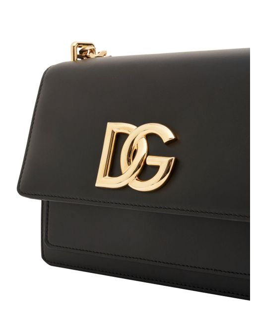 Dolce & Gabbana Black Logo Leather Chain Shoulder Bag