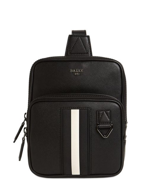 Bally Black Logo Stripe Leather Mini Backpack for men