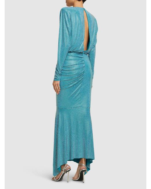 Alexandre Vauthier Blue Draped Jersey L/s Maxi Dress