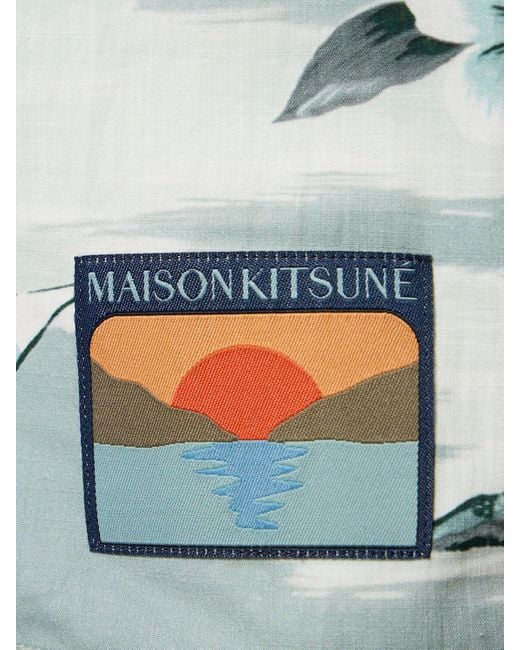 Maison Kitsuné Blue Printed Cotton Short Sleeve Shirt for men