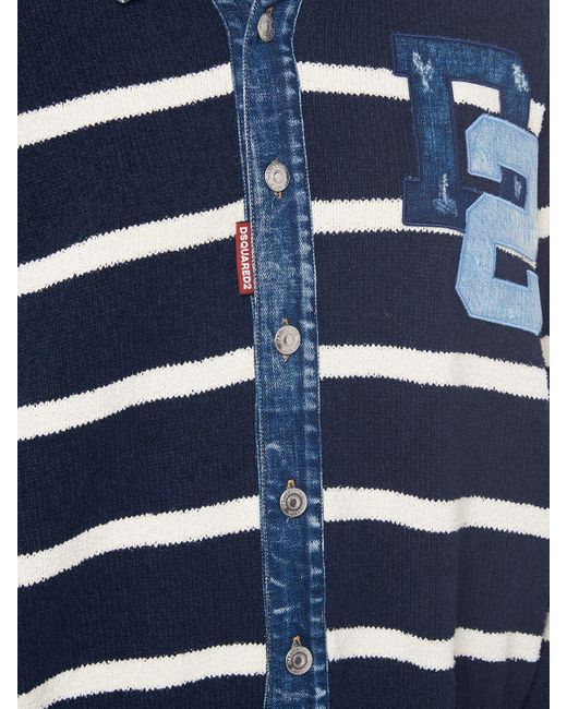 DSquared² Blue Knit Cotton & Denim Cardigan