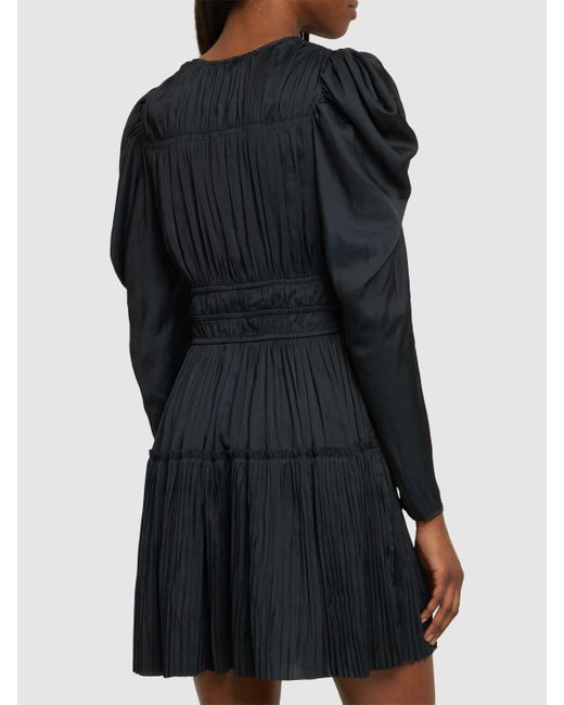 Ulla Johnson Black Lu Pleated Satin Mini Dress