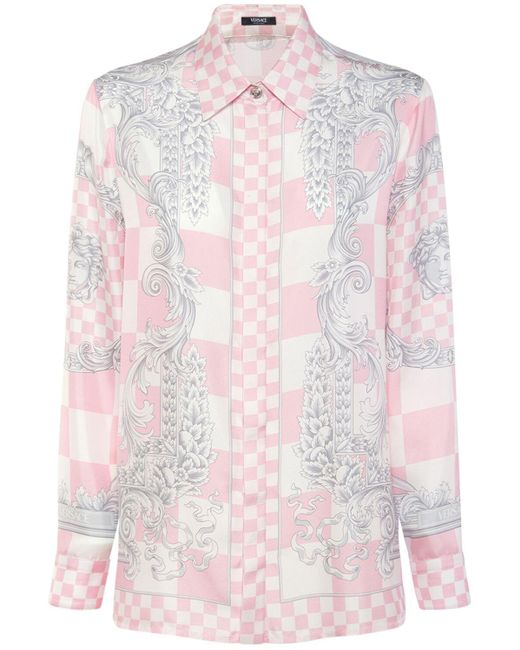 Versace Pink Baroque Print Silk Twill Shirt