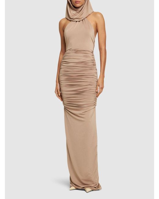 GIUSEPPE DI MORABITO Natural Stretch Jersey Ruched Long Dress