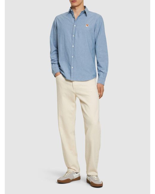 Camisa de algodón cambray Maison Kitsuné de hombre de color Blue