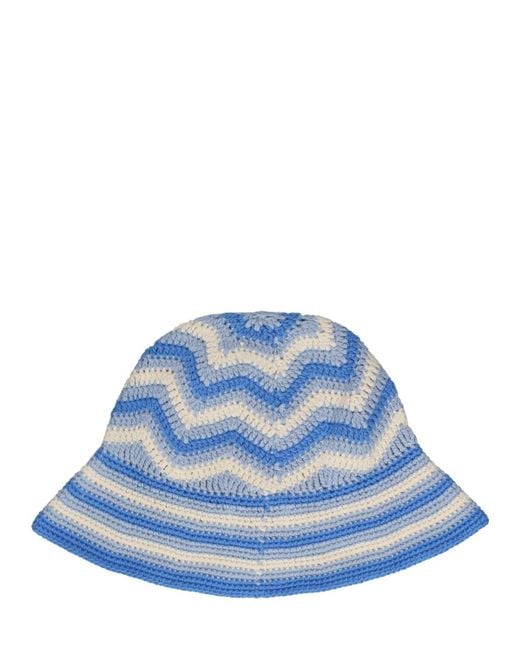 Ganni Blue Organic Cotton Crochet Bucket Hat