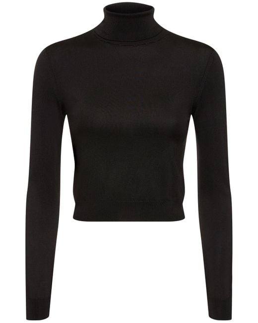 Ralph Lauren Collection Black Long Sleeve Cropped Silk Knit Top