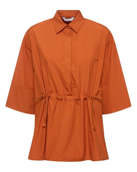 Max Mara Orange Cotton Poplin Drawstring Shirt