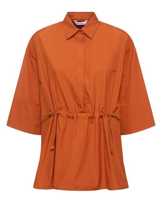 Max Mara Orange Cotton Poplin Drawstring Shirt