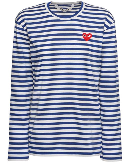 COMME DES GARCONS PLAY Striped Cotton Jersey T shirt W Logo in Blue Lyst