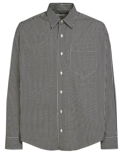 AMI Gray Striped Cotton Boxy Fit Shirt for men
